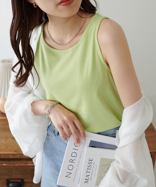 DISCOAT(ディスコート)の「ラメワッフルタンクトップ(タンクトップ・レディース・オフホワイト/チャコールグレー/グリーン系その他/オレンジ・FREE)」の3枚目の写真