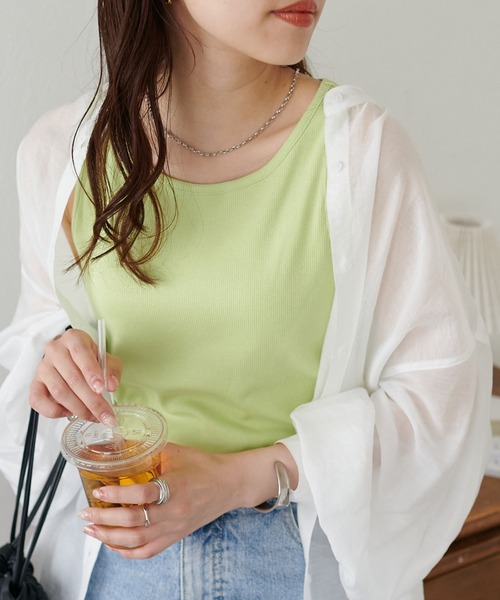 DISCOAT(ディスコート)の「ラメワッフルタンクトップ(タンクトップ・レディース・オフホワイト/チャコールグレー/グリーン系その他/オレンジ・FREE)」の20枚目の写真