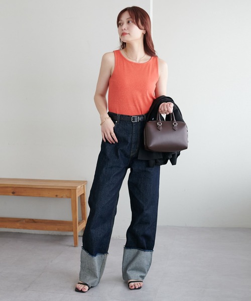 DISCOAT(ディスコート)の「ラメワッフルタンクトップ(タンクトップ・レディース・オフホワイト/チャコールグレー/グリーン系その他/オレンジ・FREE)」の10枚目の写真