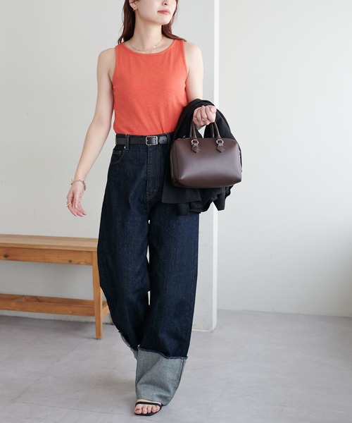 DISCOAT(ディスコート)の「ラメワッフルタンクトップ(タンクトップ・レディース・オフホワイト/チャコールグレー/グリーン系その他/オレンジ・FREE)」の11枚目の写真