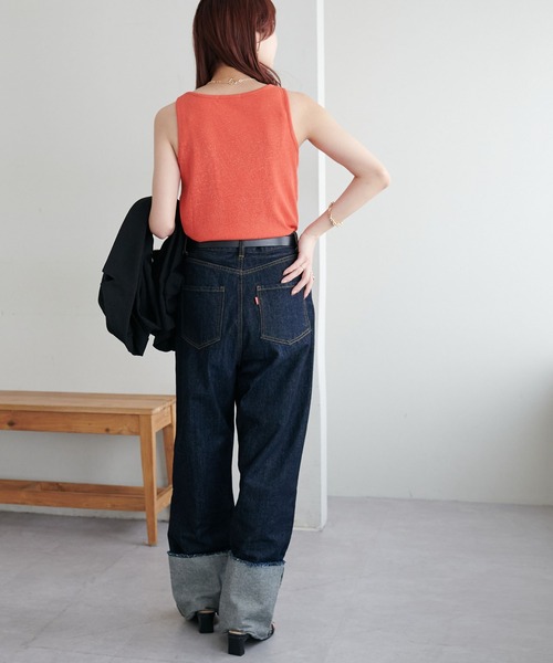 DISCOAT(ディスコート)の「ラメワッフルタンクトップ(タンクトップ・レディース・オフホワイト/チャコールグレー/グリーン系その他/オレンジ・FREE)」の12枚目の写真