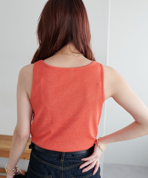 DISCOAT(ディスコート)の「ラメワッフルタンクトップ(タンクトップ・レディース・オフホワイト/チャコールグレー/グリーン系その他/オレンジ・FREE)」の18枚目の写真