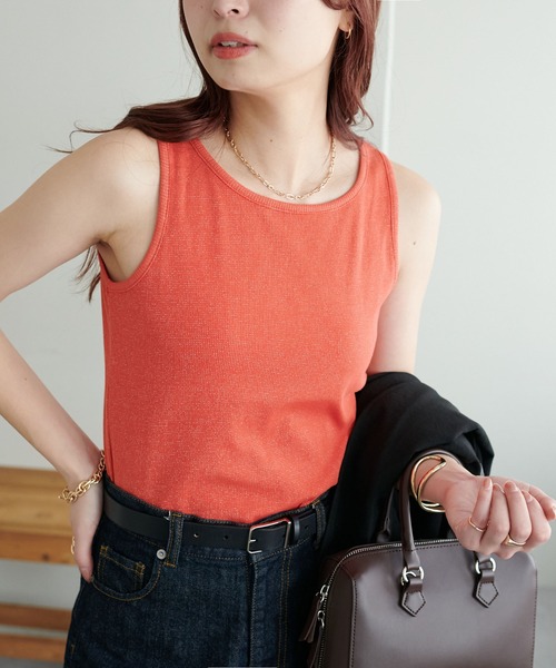 DISCOAT(ディスコート)の「ラメワッフルタンクトップ(タンクトップ・レディース・オフホワイト/チャコールグレー/グリーン系その他/オレンジ・FREE)」の14枚目の写真