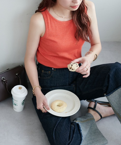 DISCOAT(ディスコート)の「ラメワッフルタンクトップ(タンクトップ・レディース・オフホワイト/チャコールグレー/グリーン系その他/オレンジ・FREE)」の16枚目の写真