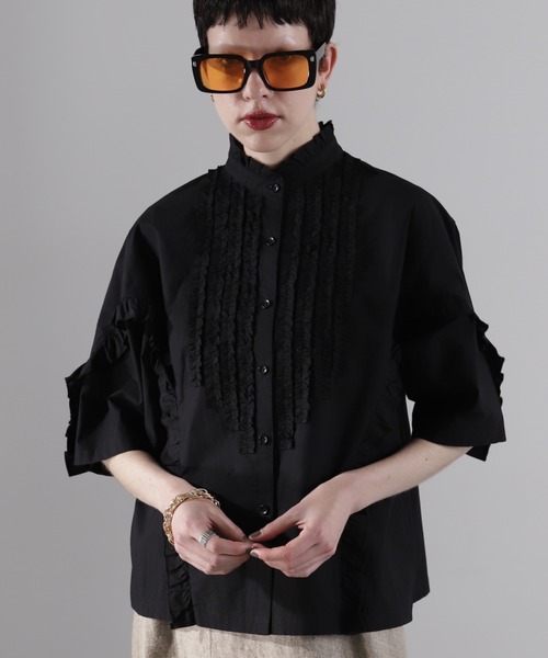 mici（ミチ）の「(mici)ハーフスリーブフリルシャツ（シャツ/ブラウス・レディース・ブラック/ホワイト系その他/ピンク・FREE）」の19枚目の写真