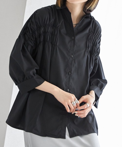 each（イーチ）の「ギャザー6分袖ブラウス（シャツ/ブラウス・レディース・ホワイト/ブラック・FREE）」の4枚目の写真