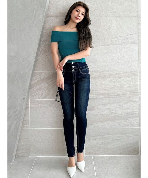 GYDA（ジェイダ）の「サイドレースアップオフショルニットトップス（ニット/セーター・レディース・グリーン/オフホワイト/ブラック・FREE）」の9枚目の写真