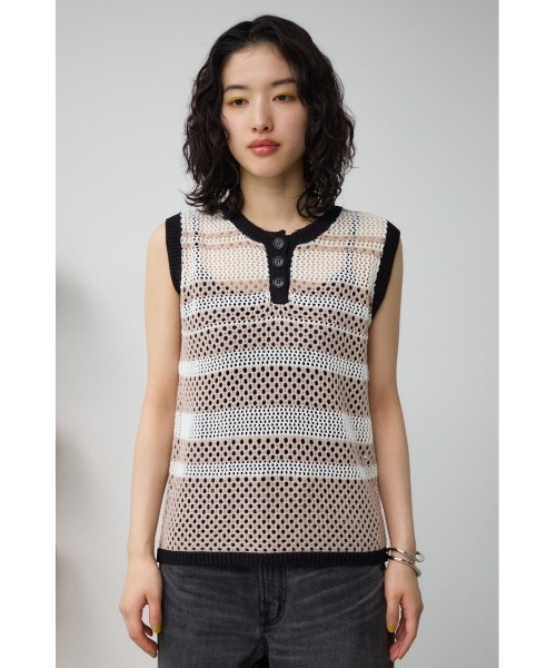 AZUL by moussy(アズールバイマウジー)の「マルチボーダーメッシュニット(タンクトップ・レディース・オレンジ/オフホワイト・FREE)」の6枚目の写真