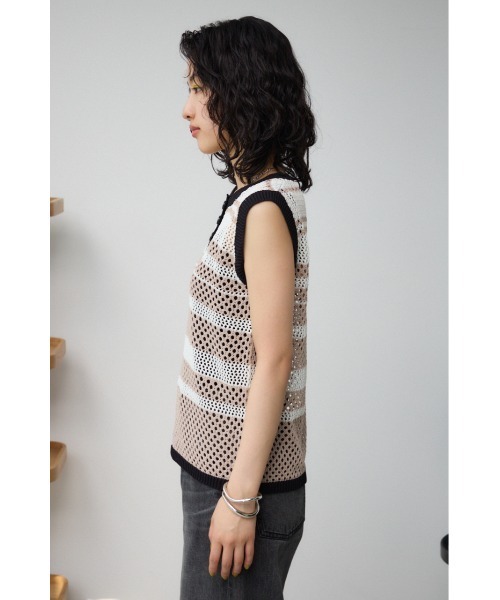 AZUL by moussy(アズールバイマウジー)の「マルチボーダーメッシュニット(タンクトップ・レディース・オレンジ/オフホワイト・FREE)」の7枚目の写真