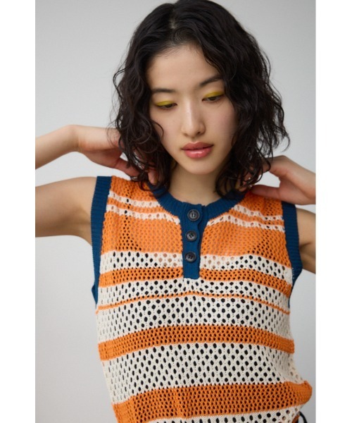 AZUL by moussy(アズールバイマウジー)の「マルチボーダーメッシュニット(タンクトップ・レディース・オレンジ/オフホワイト・FREE)」の13枚目の写真