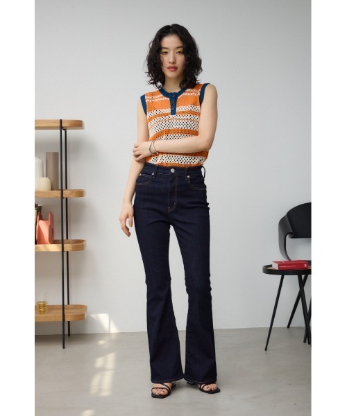 AZUL by moussy(アズールバイマウジー)の「マルチボーダーメッシュニット(タンクトップ・レディース・オレンジ/オフホワイト・FREE)」の15枚目の写真