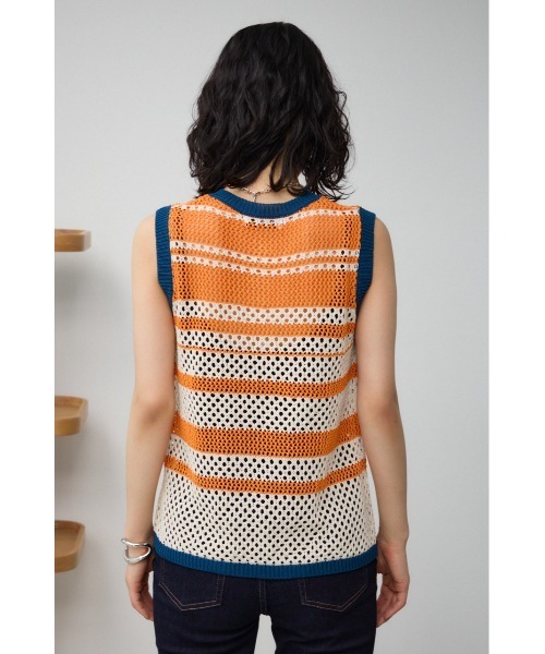 AZUL by moussy(アズールバイマウジー)の「マルチボーダーメッシュニット(タンクトップ・レディース・オレンジ/オフホワイト・FREE)」の18枚目の写真