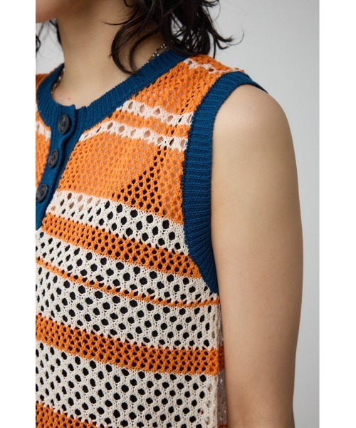 AZUL by moussy(アズールバイマウジー)の「マルチボーダーメッシュニット(タンクトップ・レディース・オレンジ/オフホワイト・FREE)」の20枚目の写真