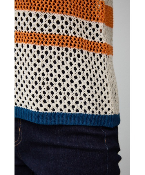 AZUL by moussy(アズールバイマウジー)の「マルチボーダーメッシュニット(タンクトップ・レディース・オレンジ/オフホワイト・FREE)」の21枚目の写真