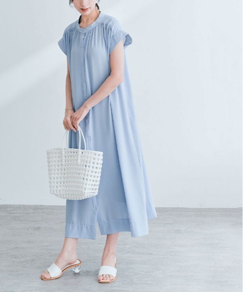 kirakiraShop(キラキラショップ)の「フレンチスリーブ ギャザー ワンピース 袖なし(ワンピース・レディース・スカイブルー/ブラック/オフホワイト/ミント/ライトパープル・M/L)」の4枚目の写真