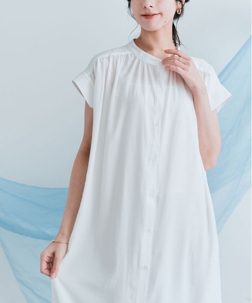 kirakiraShop(キラキラショップ)の「フレンチスリーブ ギャザー ワンピース 袖なし(ワンピース・レディース・スカイブルー/ブラック/オフホワイト/ミント/ライトパープル・M/L)」の6枚目の写真