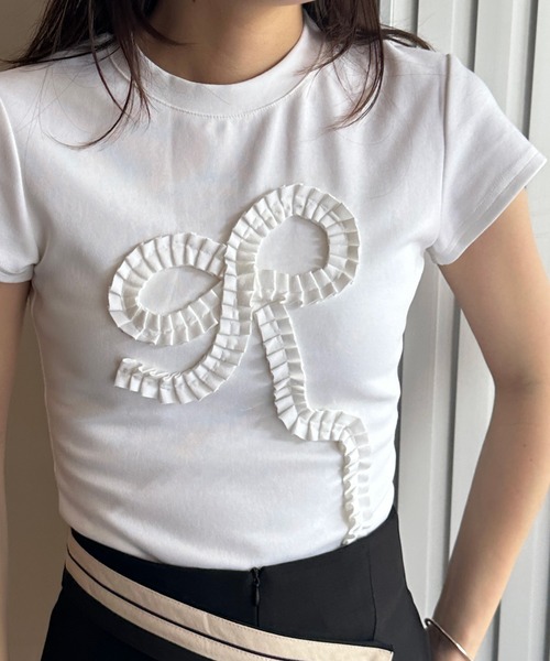 solleim(ソルレム)の「リボンディテールTシャツ(Tシャツ/カットソー・レディース・オフホワイト/グレー/ブラック・M)」の2枚目の写真
