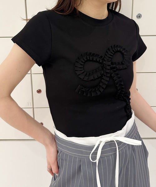 solleim(ソルレム)の「リボンディテールTシャツ(Tシャツ/カットソー・レディース・オフホワイト/グレー/ブラック・M)」の3枚目の写真