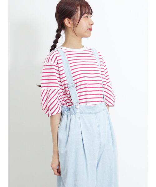 Samansa Mos2(サマンサ モスモス)の「ボーダーコクーンスリーブTシャツ(Tシャツ/カットソー・レディース・ピンク/グリーン/ブルー/オフホワイト・F)」の1枚目の写真