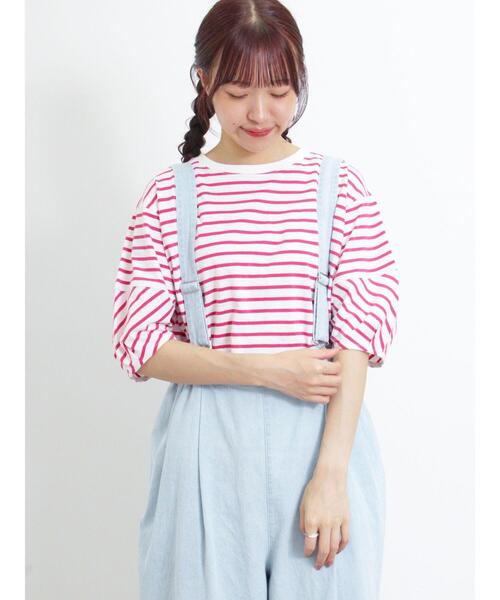 Samansa Mos2(サマンサ モスモス)の「ボーダーコクーンスリーブTシャツ(Tシャツ/カットソー・レディース・ピンク/グリーン/ブルー/オフホワイト・F)」の20枚目の写真