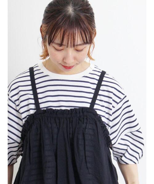 Samansa Mos2(サマンサ モスモス)の「ボーダーコクーンスリーブTシャツ(Tシャツ/カットソー・レディース・ピンク/グリーン/ブルー/オフホワイト・F)」の15枚目の写真