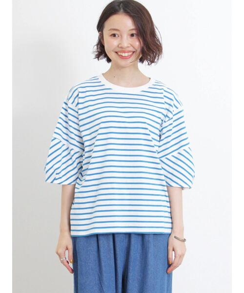 Samansa Mos2(サマンサ モスモス)の「ボーダーコクーンスリーブTシャツ(Tシャツ/カットソー・レディース・ピンク/グリーン/ブルー/オフホワイト・F)」の11枚目の写真