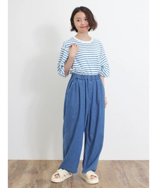 Samansa Mos2(サマンサ モスモス)の「ボーダーコクーンスリーブTシャツ(Tシャツ/カットソー・レディース・ピンク/グリーン/ブルー/オフホワイト・F)」の10枚目の写真