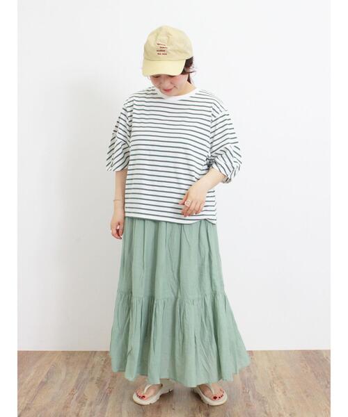 Samansa Mos2(サマンサ モスモス)の「ボーダーコクーンスリーブTシャツ(Tシャツ/カットソー・レディース・ピンク/グリーン/ブルー/オフホワイト・F)」の6枚目の写真