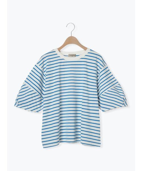 Samansa Mos2(サマンサ モスモス)の「ボーダーコクーンスリーブTシャツ(Tシャツ/カットソー・レディース・ピンク/グリーン/ブルー/オフホワイト・F)」の22枚目の写真