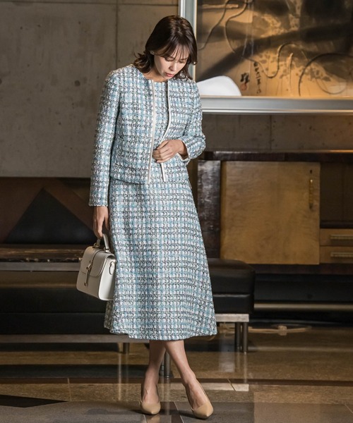 ビアッジョブルー（Viaggio blu）/TOURNIERラメチェックツィードジャケット Viaggio Blu（ビアッジョブルー）の「TOURNIERラメチェックツィード