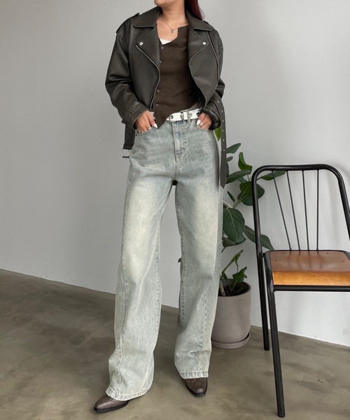 SHAGGIE（シャギー）の「ヴィンテージオーバーダイカーブデニムパンツ（デニムパンツ・レディース・ブルー・XS/S/M）」の4枚目の写真