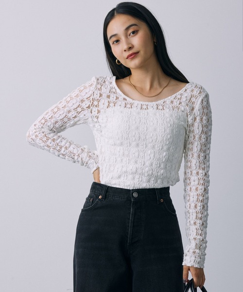 BABYLONE（バビロン）の「ラッセルレースカットソー（Tシャツ/カットソー・レディース・ホワイト/ブラック・フリー）」の3枚目の写真