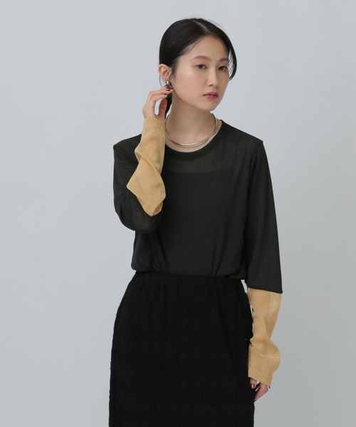 LEPSIM（レプシィム）の「袖切り替えプルオーバー　140912（Tシャツ/カットソー・レディース・オフホワイト/ブラック×グリーン/ブルー/ホワイト×ブルー/ブラック×レッド/ブラック系その他/ブラック×ブルー/ホワイト×イエロー/ホワイト×ピンク/オレンジ/レッド/レオパード/ブラック系その他2/ホワイト系その他/ブラック×グレー/ホワイト×ブラック/ホワイト×ホワイト/グレー×ピンク/ブラック系その他3/ブラック系その他5/ホワイト系その他2/ブラック系その他4/ブラック×イエロー・FREE）」の14枚目の写真