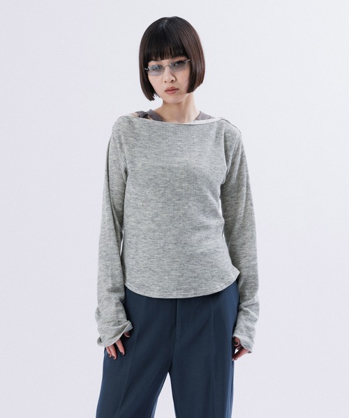 M TO R（ムウトアール）の「EYELET WAFFLE BOATNECK L/S TOPS（Tシャツ/カットソー・レディース・ベージュ/チャコールグレー/ライトグレー・40/38）」の16枚目の写真