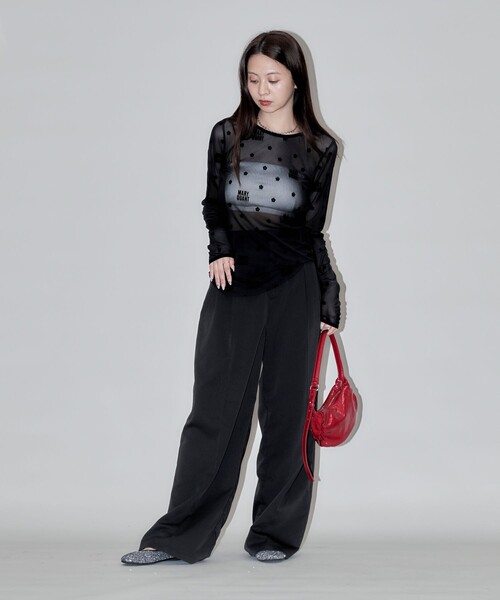 MARY QUANT - マリクワ PUBLUX フロッキープリント ロゴ シアー リボン付き ブラック PUBLUX（パブリュクス）の「MARY QUANT × PUBLUX/マリークワント