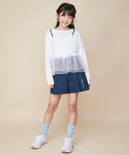 JENNI love(ジェニィラブ)の「【ウエスト調整可】レースアッププリーツデニムキュロット(デニムパンツ・キッズ・ブルー/ネイビー・160cm/150cm/140cm/130cm)」の6枚目の写真