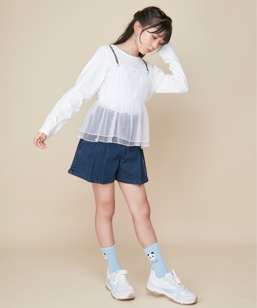 JENNI love(ジェニィラブ)の「【ウエスト調整可】レースアッププリーツデニムキュロット(デニムパンツ・キッズ・ブルー/ネイビー・160cm/150cm/140cm/130cm)」の7枚目の写真