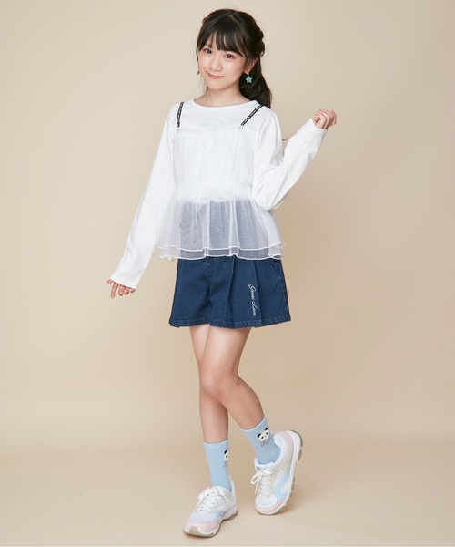 JENNI love(ジェニィラブ)の「【ウエスト調整可】レースアッププリーツデニムキュロット(デニムパンツ・キッズ・ブルー/ネイビー・160cm/150cm/140cm/130cm)」の8枚目の写真