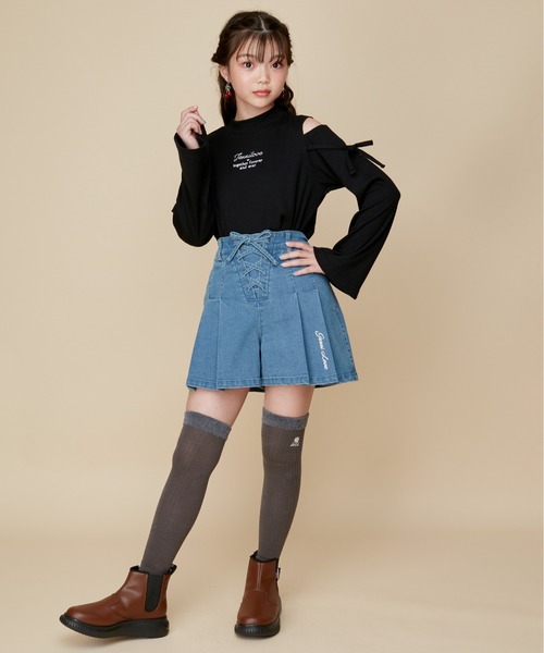 JENNI love(ジェニィラブ)の「【ウエスト調整可】レースアッププリーツデニムキュロット(デニムパンツ・キッズ・ブルー/ネイビー・160cm/150cm/140cm/130cm)」の9枚目の写真