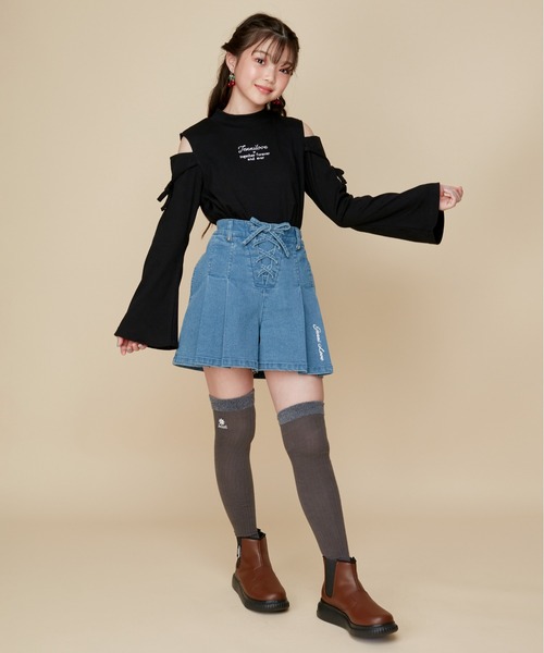 JENNI love(ジェニィラブ)の「【ウエスト調整可】レースアッププリーツデニムキュロット(デニムパンツ・キッズ・ブルー/ネイビー・160cm/150cm/140cm/130cm)」の10枚目の写真