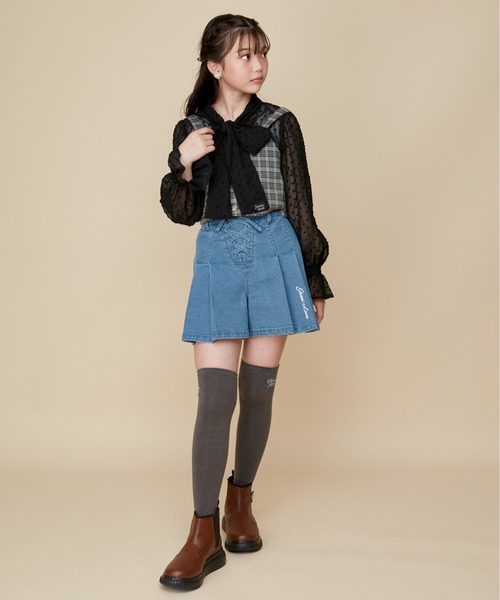 JENNI love(ジェニィラブ)の「【ウエスト調整可】レースアッププリーツデニムキュロット(デニムパンツ・キッズ・ブルー/ネイビー・160cm/150cm/140cm/130cm)」の12枚目の写真