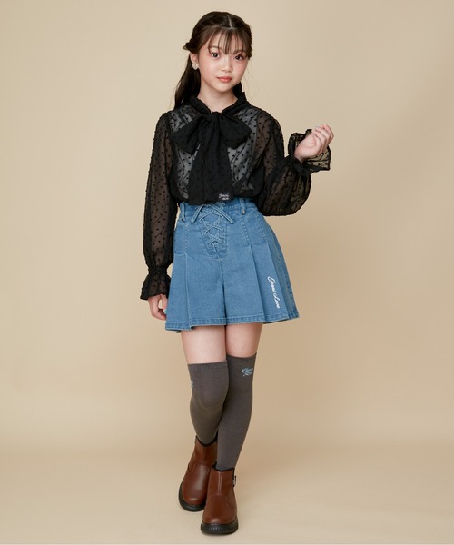 JENNI love(ジェニィラブ)の「【ウエスト調整可】レースアッププリーツデニムキュロット(デニムパンツ・キッズ・ブルー/ネイビー・160cm/150cm/140cm/130cm)」の13枚目の写真