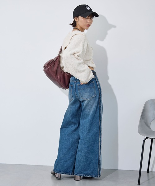 PAGEBOY(ページボーイ)の「ヒゲフェザー2WAYボレロ(カーディガン/ボレロ・レディース・ピンク/ブラック/オフホワイト・FREE)」の6枚目の写真