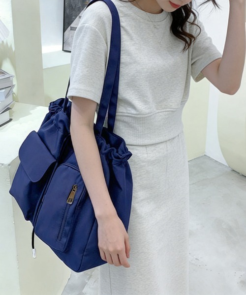 Miniministore（ミニミニストア）の「ナイロン巾着バッグ トートバッグ 大容量（トートバッグ・レディース・ブラック/カーキ/アイボリー/ロイヤルブルー/ダークグレー・FREE）」の5枚目の写真