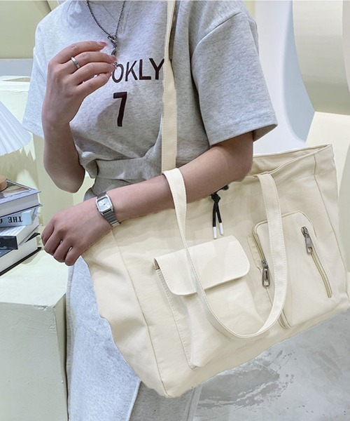 Miniministore（ミニミニストア）の「ナイロン巾着バッグ トートバッグ 大容量（トートバッグ・レディース・ブラック/カーキ/アイボリー/ロイヤルブルー/ダークグレー・FREE）」の7枚目の写真