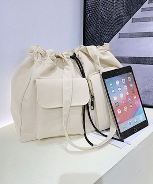 Miniministore（ミニミニストア）の「ナイロン巾着バッグ トートバッグ 大容量（トートバッグ・レディース・ブラック/カーキ/アイボリー/ロイヤルブルー/ダークグレー・FREE）」の8枚目の写真