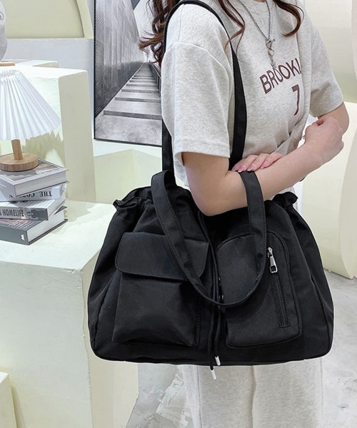 Miniministore（ミニミニストア）の「ナイロン巾着バッグ トートバッグ 大容量（トートバッグ・レディース・ブラック/カーキ/アイボリー/ロイヤルブルー/ダークグレー・FREE）」の10枚目の写真