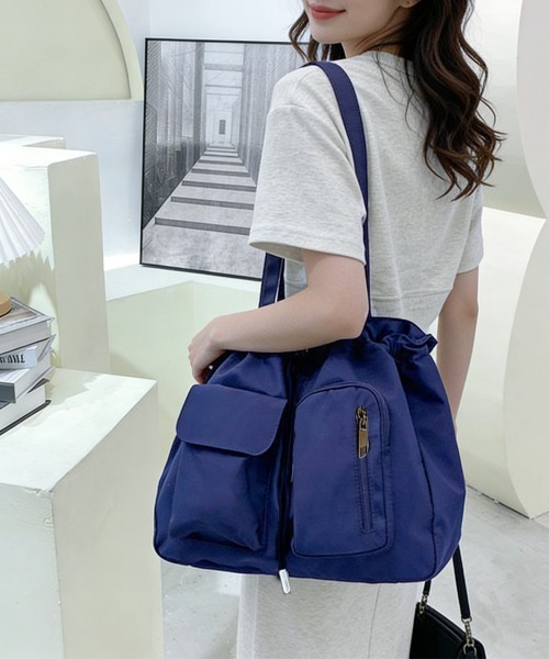 Miniministore（ミニミニストア）の「ナイロン巾着バッグ トートバッグ 大容量（トートバッグ・レディース・ブラック/カーキ/アイボリー/ロイヤルブルー/ダークグレー・FREE）」の22枚目の写真