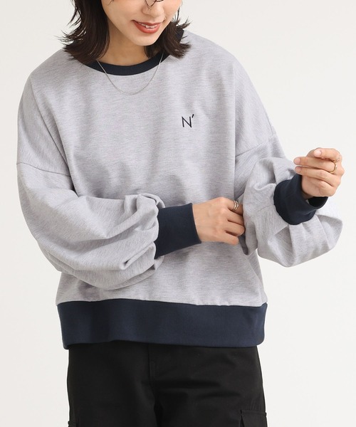 n'OrLABEL(ノアールレーベル)の「『袖ボリュームワンポイント刺繍スウェット』(スウェット・レディース・モカ/チャコールグレー/杢グレー/ダークパープル・FREE)」の3枚目の写真