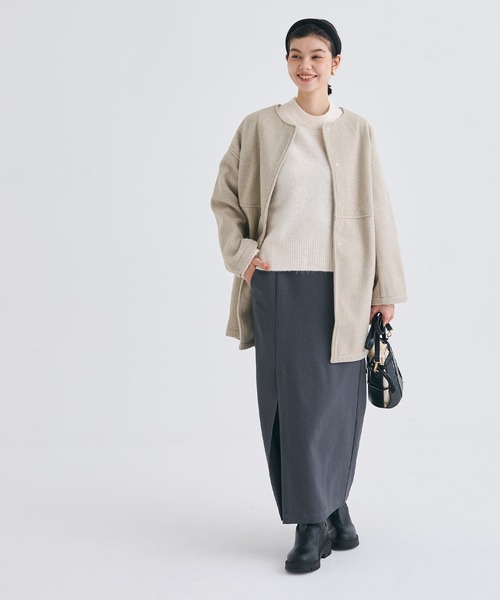 coca（coca）（コカ）の「洗える リバー風ノーカラーコート（ノーカラーコート・レディース・ベージュ/ネイビー・L/M）」の3枚目の写真